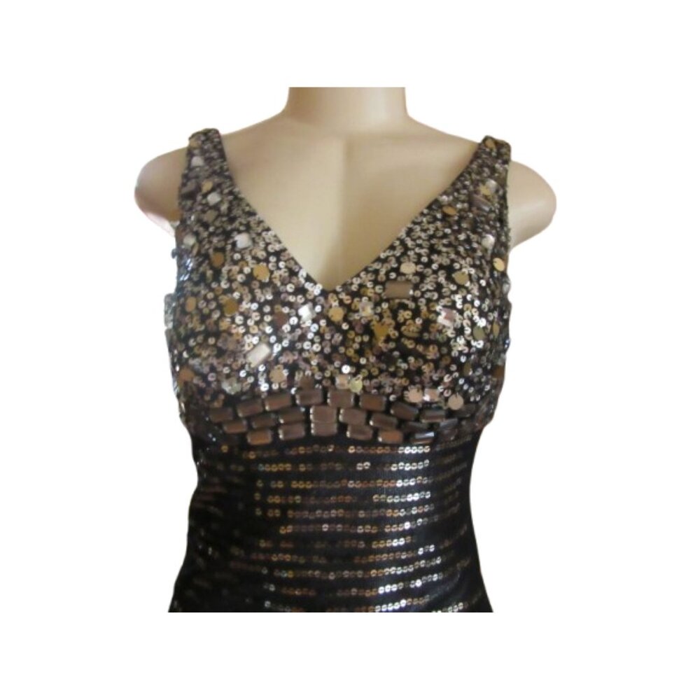 Vintage Janine Sequined Rhinestone Sleeveless Black & Gold Cocktail Dress Size X - Picture 3 of 7